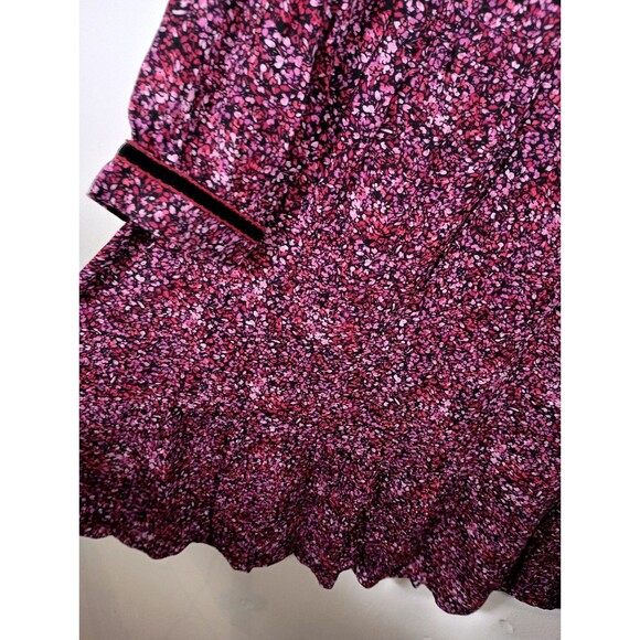 J Jill Dress Pink Floral Knee Length Velvet Trim Long Sleeve V Neck Size XS - Picture 5 of 6